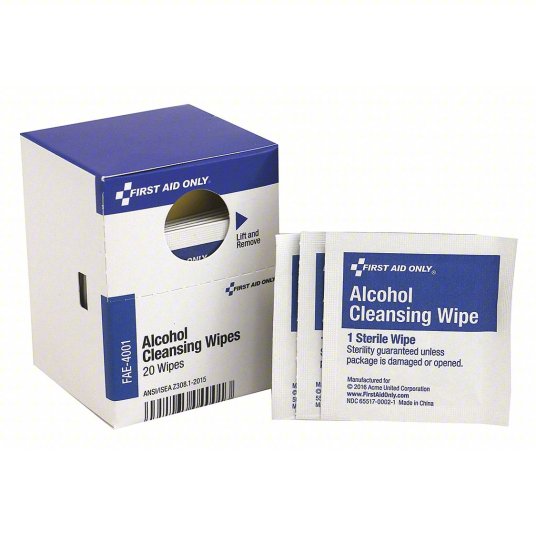 FIRST AID ONLY Alcohol Wipes: Wipes, Box/Wrapped Packets, 20 Count