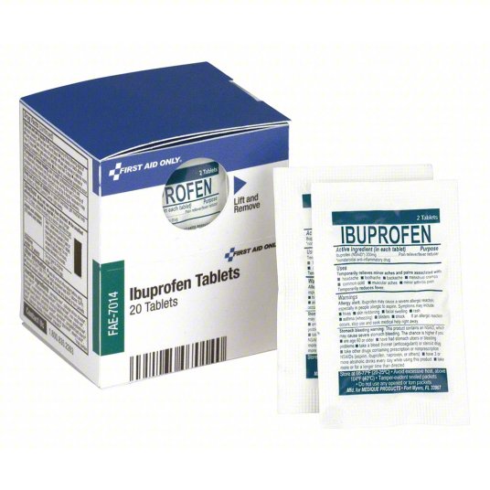 Ibuprofen, 200mg, 20 Pack, 10 bags with 2 Tablets Each - First Aid Refill