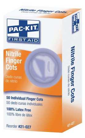 Powder Free Finger Cots, Color Blue, Length 2 3/4 in, Size L, Thickness 3 mil, Package Quantity 50