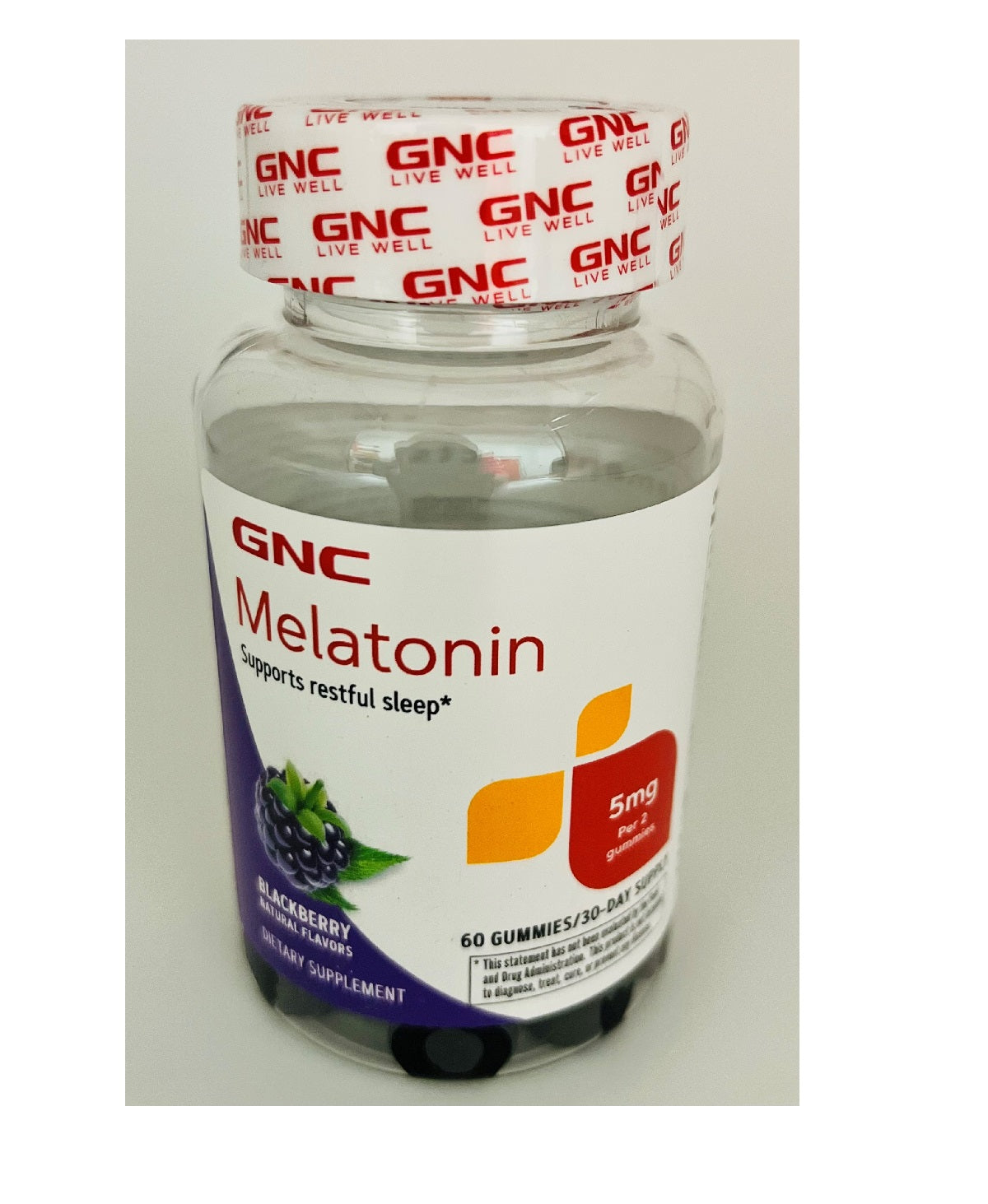 GNC Melatonin Gummies 5 mg - Blackberry - 60 Gummies - Cas of 12 Bottles