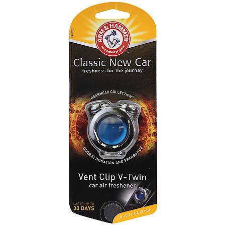 Arm & Hammer Car Air Freshener, Gearhead V-Twin Vent Clip, New Car Scent - Cas of 4 Retail Packs