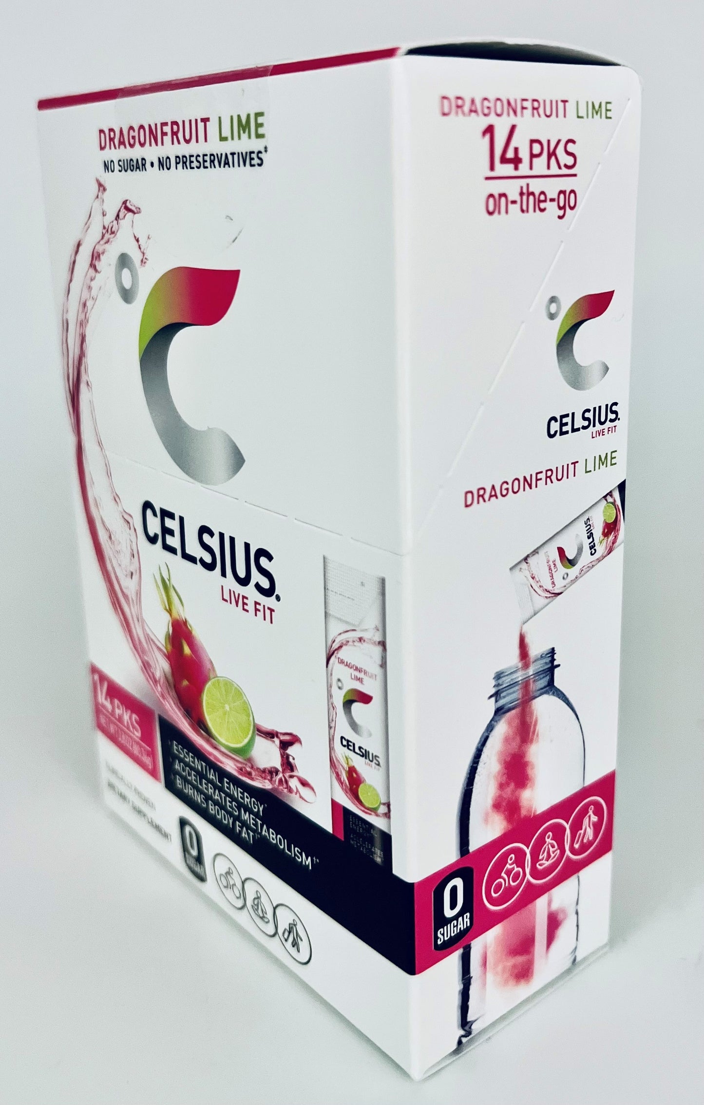 Celsius On-The-Go Packets Dragon Fruit Lime Flavored - Box of 14 Packets