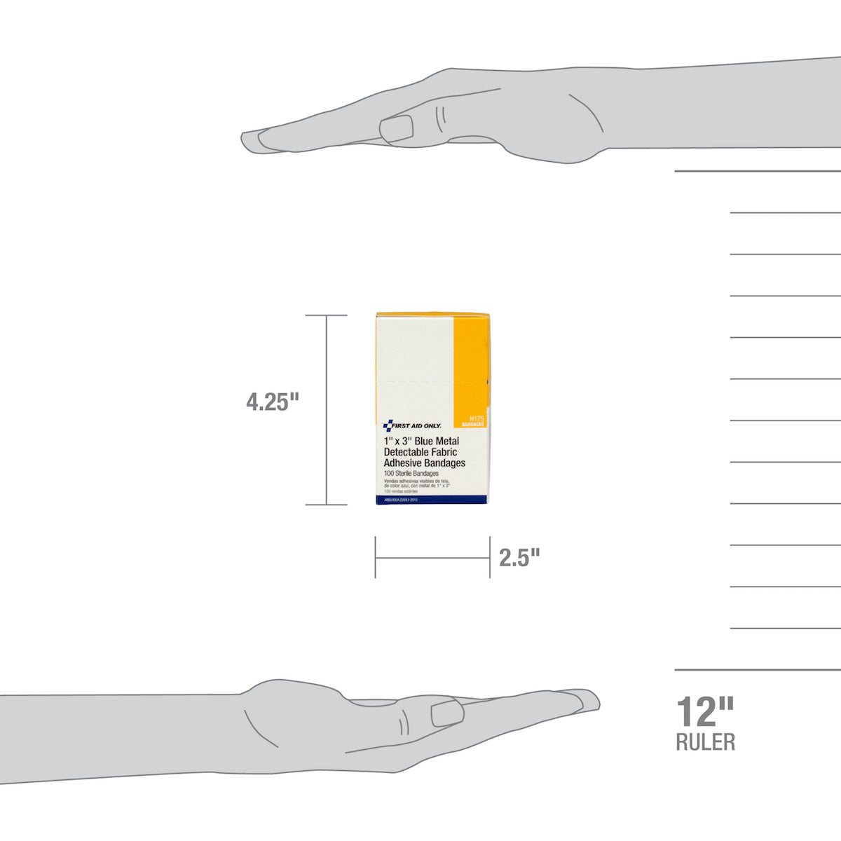 Adhesive Blue Metal Detectable Bandages, 1" X 3", Plastic, 100 pack