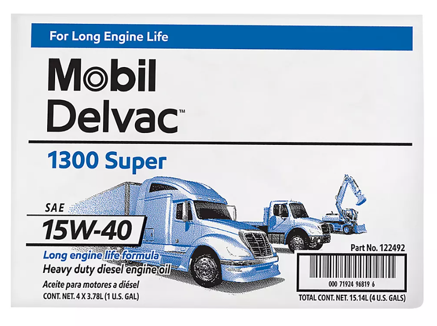 Mobil Delvac 1300 Super Heavy Duty Synthetic Blend Diesel Engine Oil 15W-40, 4 pk./1 gal