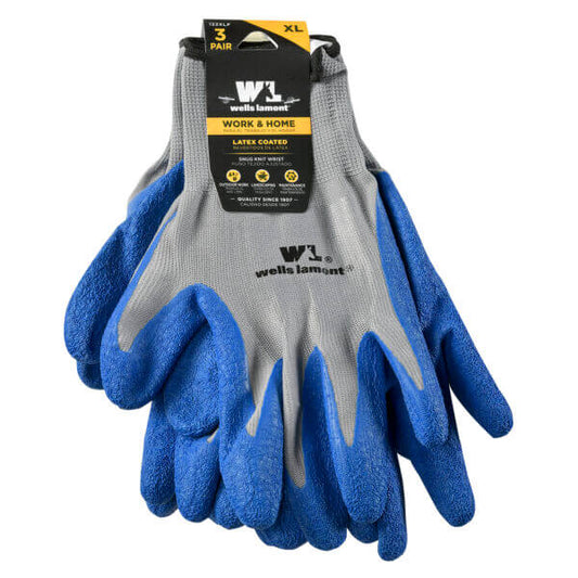 Men’s Latex Coated Gloves, 3 Pair Pack, Large Size