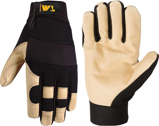 Men’s Hybrid Leather Palm Adjustable Work Gloves - Case of 6 pairs