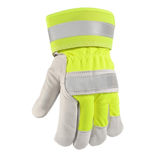 Men’s Hi-Visibility Leather Palm Work Gloves - Case of 3 Pair