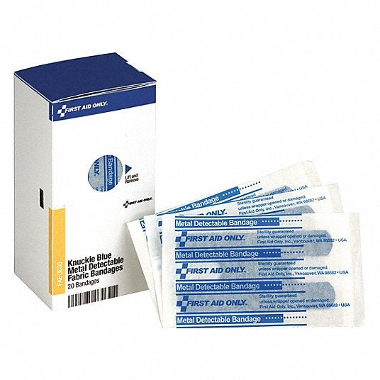 First Aid Only FAE-3030 SmartCompliance Refill Knuckle Metal Detectable Bandages, Blue, 20/Box