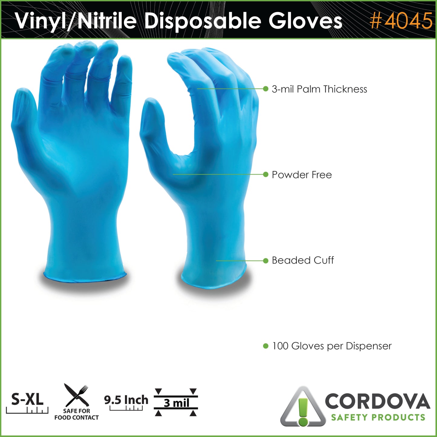Disposable, Vinyl/Nitrile Gloves - 3 ML Thick - Large - 1,000 Count Case (10 Packs of 100)